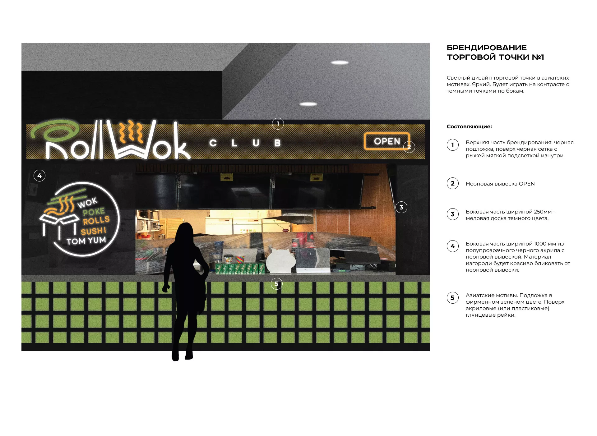 Брендирование торговых точек суши-бара «Roll Wok Club» в Пролетарске